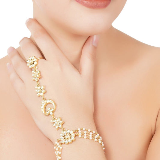 Gold Plated Kundan Hathphool - Auraa Trends - Hathphool - # - Auraa Trends - Gold Plated Kundan Hathphool