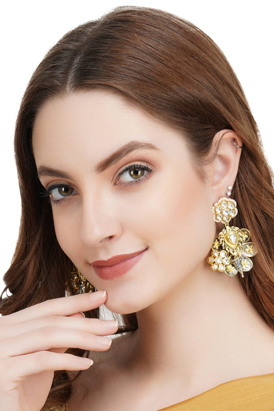 Gold Plated Kundan Jhumka Earrings - Traditional Elegance - Auraa Trends - Jhumka - # - Auraa Trends - Grand Gold Plated Kundan Earrings