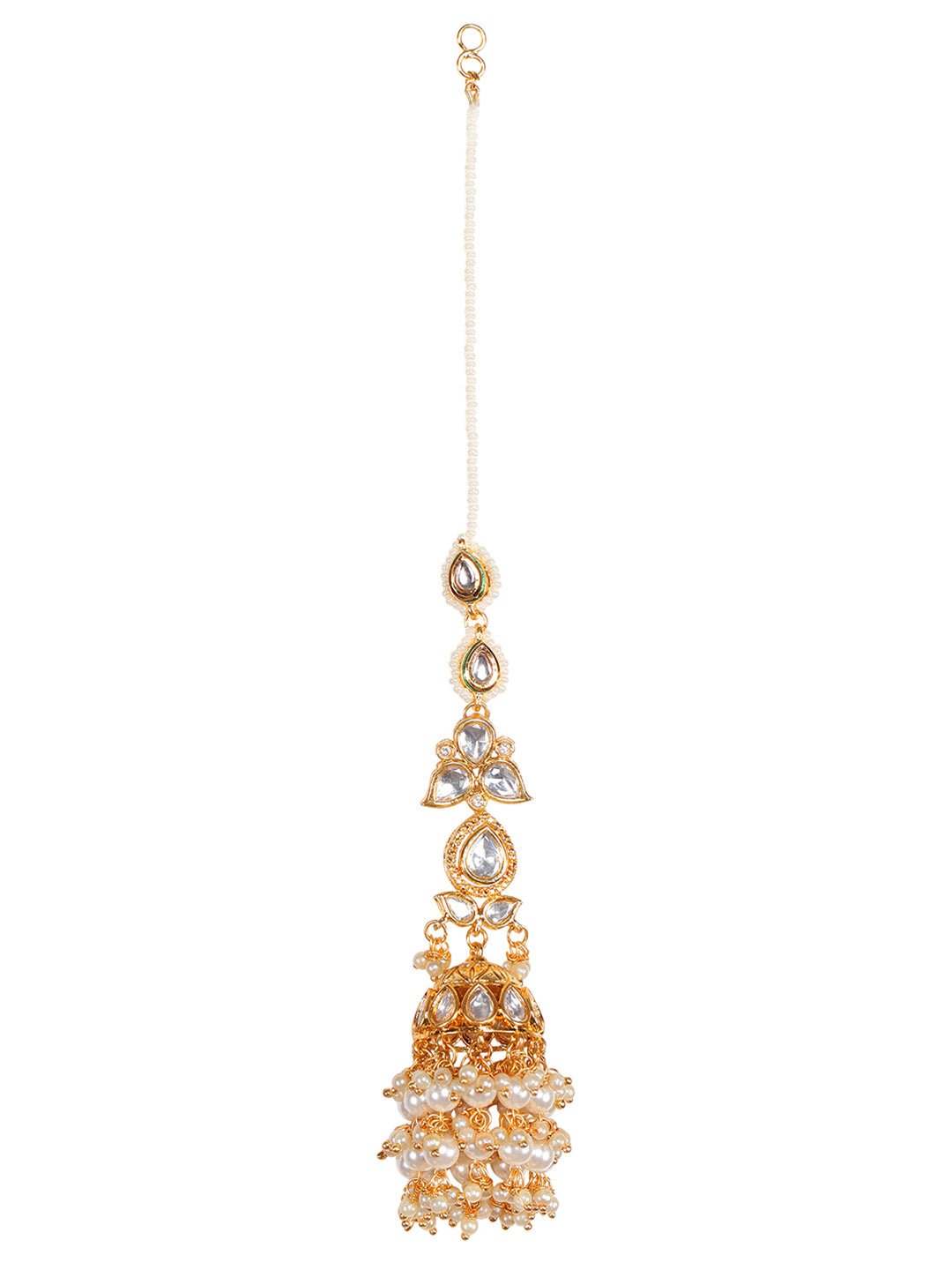 Gold-Plated Kundan Jhumka Earrings with Kaan Chain - Auraa Trends - Earrings with Kaan Chain - ear chain design Earring