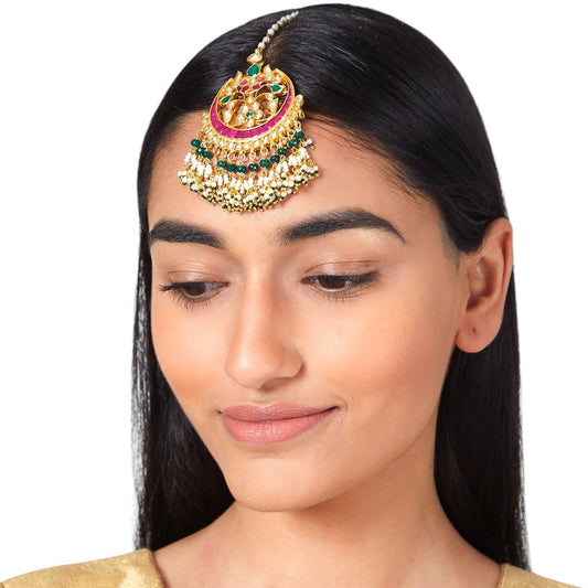 Gold Plated Kundan Maangtikka - Auraa Trends - Maangtika - # - Auraa Trends - Gold Plated Kundan Maangtikka