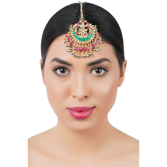 Gold Plated Kundan Maangtikka - Auraa Trends - Maangtika - # - Auraa Trends - Gold Plated Kundan Maangtikka