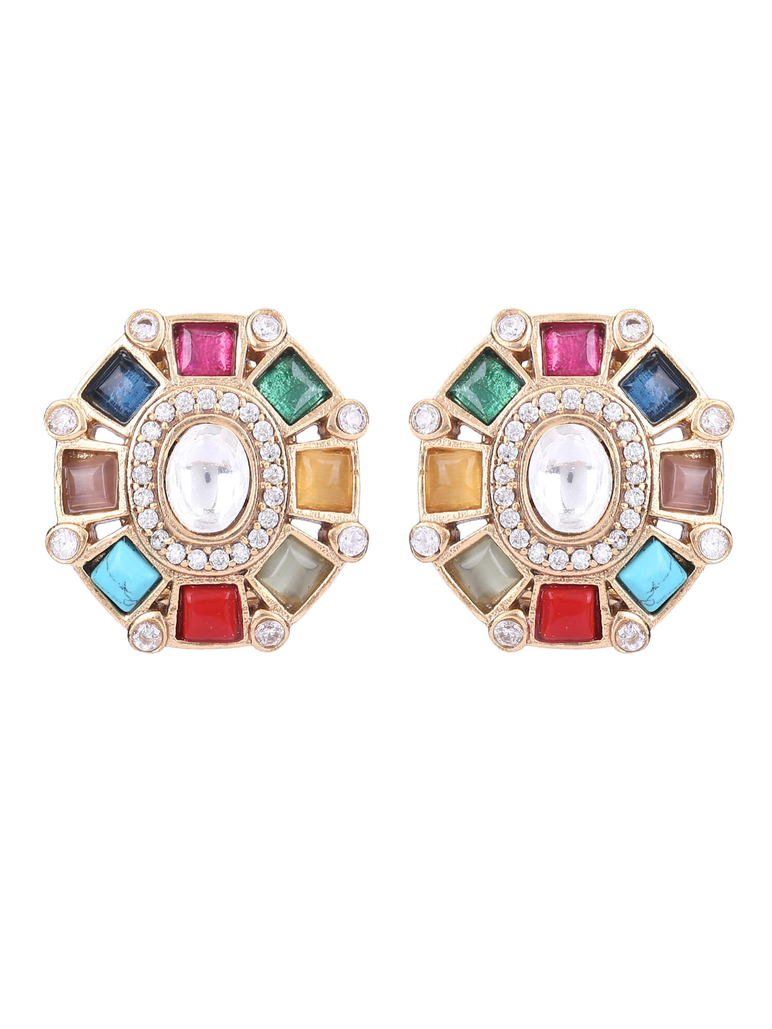 Gold Plated Kundan Navratna Choker Necklace Set 22KT - Auraa Trends - Choker Aura Trends Choker choker set for women