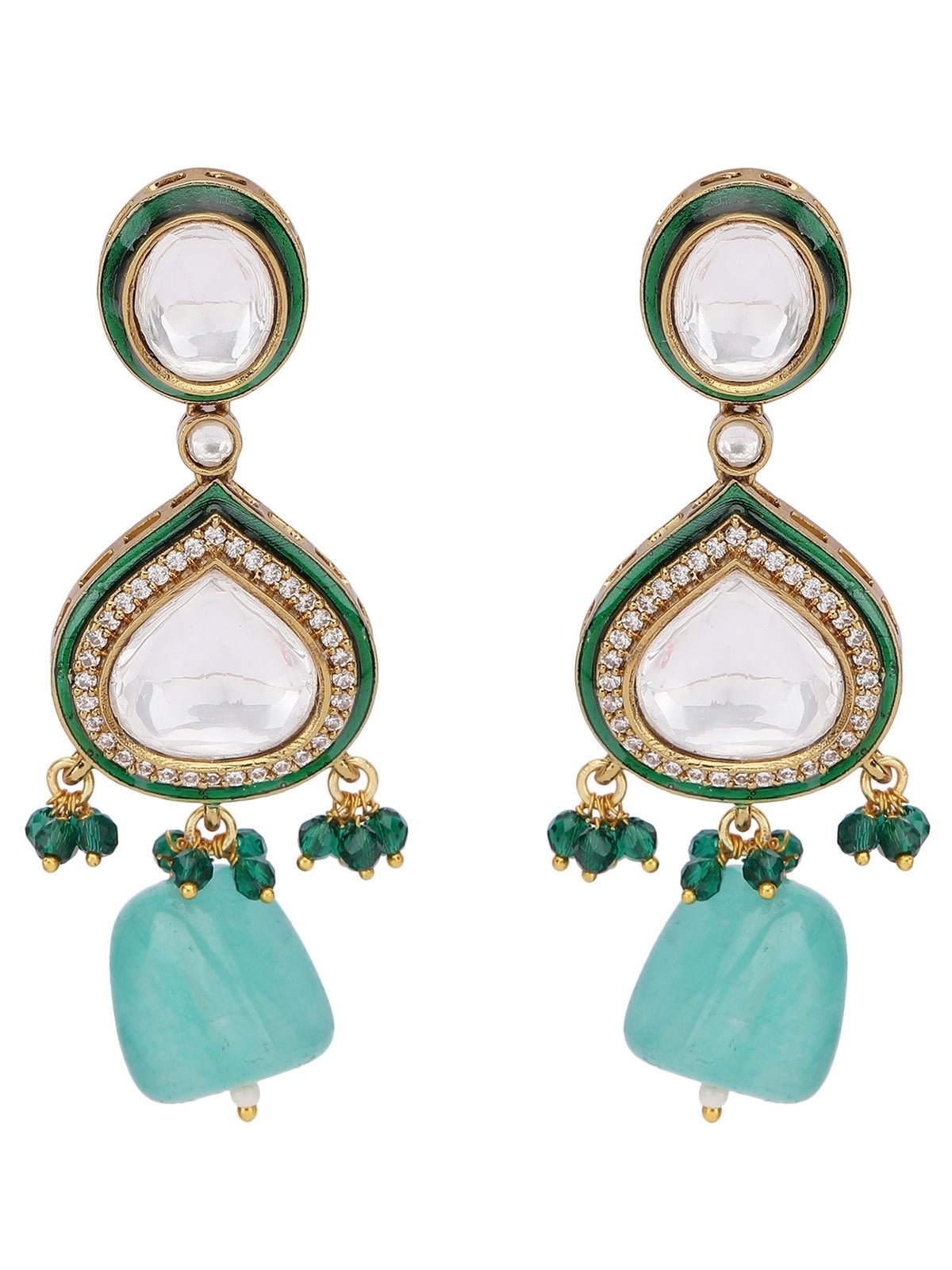 Gold-Plated Kundan Necklace Set with Green Bead Drops - Auraa Trends - Necklace Set - Necklace Necklace sets New Arrivals