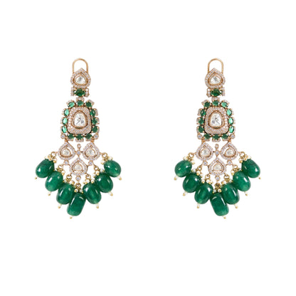 Gold Plated Kundan Polki Choker Set with Emerald Green Beads – Ethnic Wedding Jewelry - Auraa Trends - Necklace -  - Auraa Trends - Gold Plated Kundan Polki Choker Set with Emerald Green Beads – Ethnic Wedding Jewelry