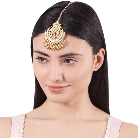 Gold Plated Kundan Polki Maangtikka - Auraa Trends - Maangtika - # - Auraa Trends - Gold Plated Kundan Polki Maangtikka
