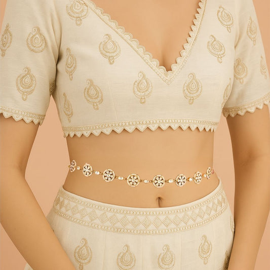 Gold Plated Kundan Polki & Natural Gemstone Waistbelt - Auraa Trends - Gold Plated Kundan Polki & Natural Gemstone Waistbelt