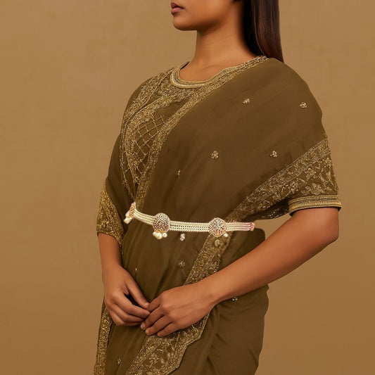 Gold Plated Kundan Polki Waist Belt - Auraa Trends - Waist Belt - # - Auraa Trends - Gold Plated Kundan Polki Waist Belt