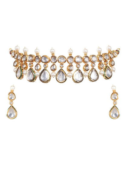 Gold Plated Kundan Radiant Choker Set For Women - Auraa Trends - Necklaces - golden