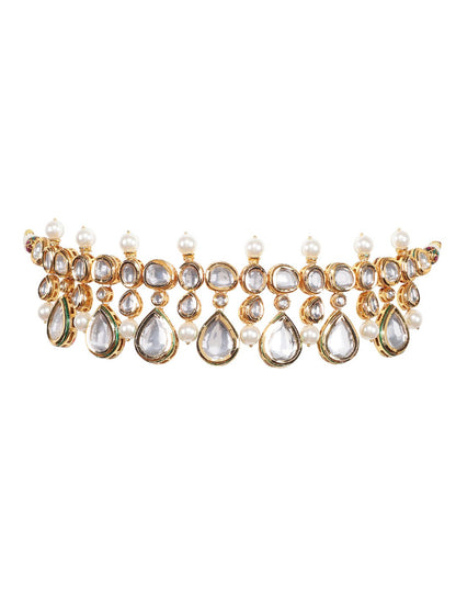 Gold Plated Kundan Radiant Choker Set For Women - Auraa Trends - Necklaces - golden