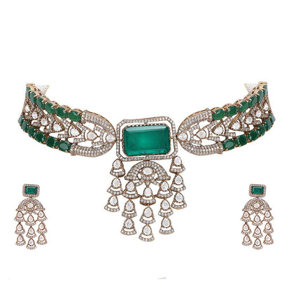 Gold - Plated Kundan - Studded & Beaded Jewellery Set - Auraa Trends - Necklace Set - Gold - Plated Kundan - Studded & Beaded
