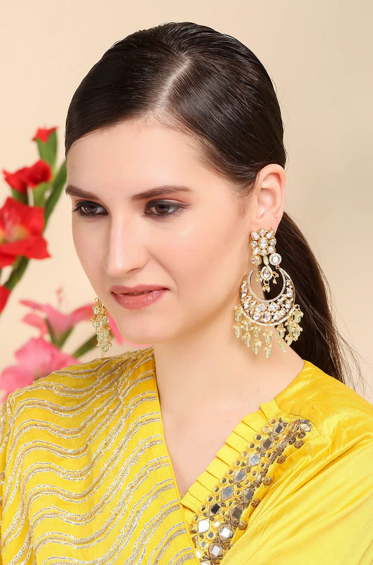Gold Plated Moissanite Chandbaali Earrings - Elegant Sparkle - Auraa Trends - Chandbali - afghan chandbaali