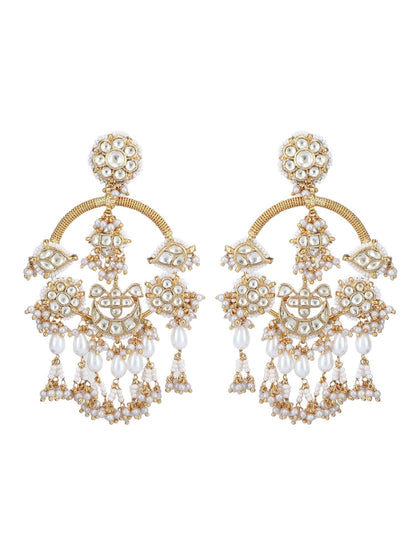 Gold-Plated Moissanite chandbaali Earrings with Pearl Drops - Auraa Trends - Chandbali - 22k gold chandbali earrings