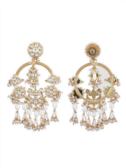 Gold-Plated Moissanite chandbaali Earrings with Pearl Drops - Auraa Trends - Chandbali - 22k gold chandbali earrings