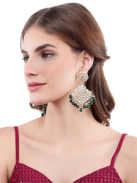 Gold-Plated Moissanite Chandelier Earrings with Green Beads - Auraa Trends - Chandelier Earrings Earringchandelier earrings