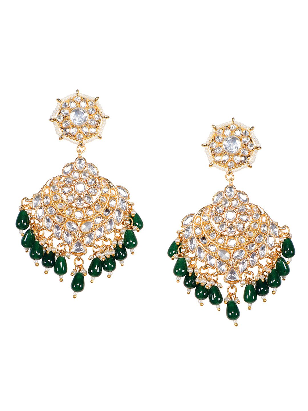 Gold-Plated Moissanite Chandelier Earrings with Green Beads - Auraa Trends - Chandelier Earrings Earringchandelier earrings