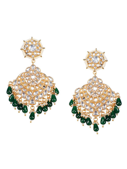 Gold-Plated Moissanite Chandelier Earrings with Green Beads - Auraa Trends - Chandelier Earrings Earringchandelier earrings
