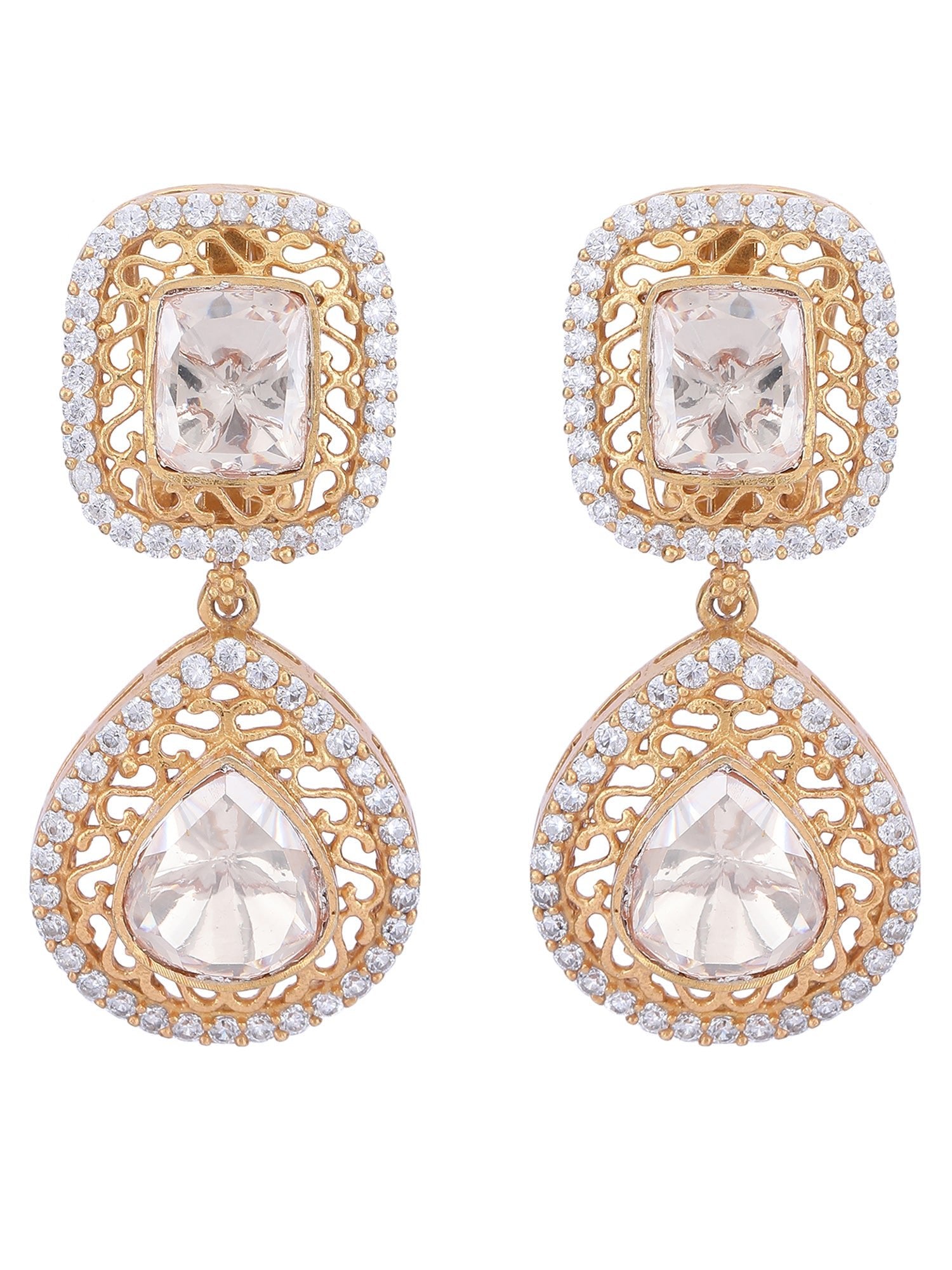 Gold Plated Moissanite Drop Earrings - Auraa Trends - Drop - # - Auraa Trends - Gold - Plated Teardrop Shaped Drop Earrings