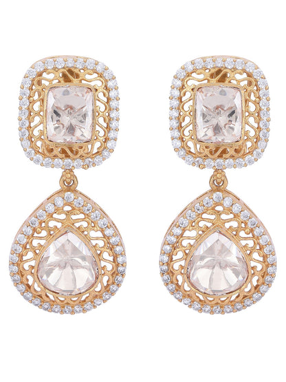 Gold Plated Moissanite Drop Earrings - Auraa Trends - Drop - # - Auraa Trends - Gold - Plated Teardrop Shaped Drop Earrings