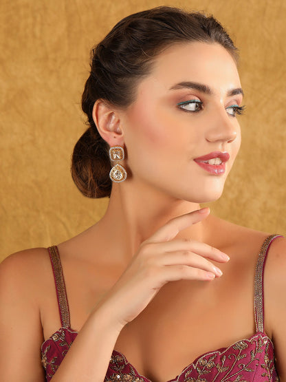 Gold Plated Moissanite Drop Earrings - Auraa Trends - Drop - # - Auraa Trends - Gold - Plated Teardrop Shaped Drop Earrings