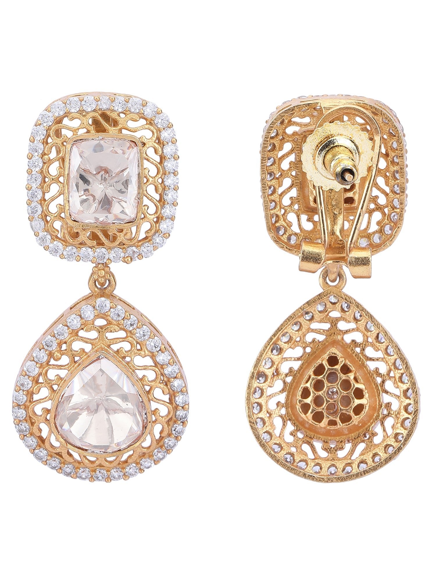 Gold Plated Moissanite Drop Earrings - Auraa Trends - Drop - # - Auraa Trends - Gold - Plated Teardrop Shaped Drop Earrings