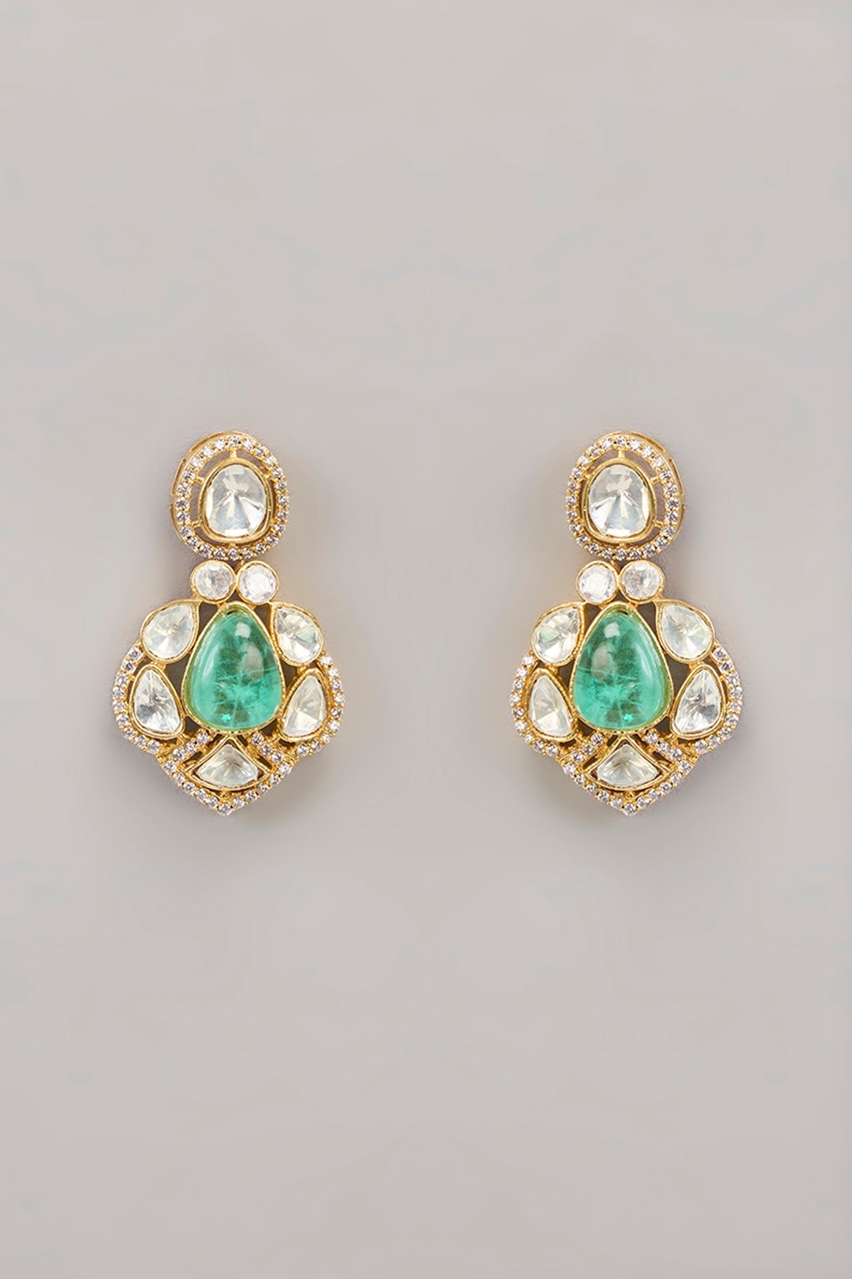 Gold Plated Moissanite Emerald Necklace Set - Auraa Trends - Necklace Set - Gold Plated Moissanite Emerald Necklace Set