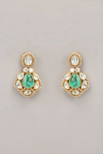 Gold Plated Moissanite Emerald Necklace Set - Auraa Trends - Necklace Set - Gold Plated Moissanite Emerald Necklace Set