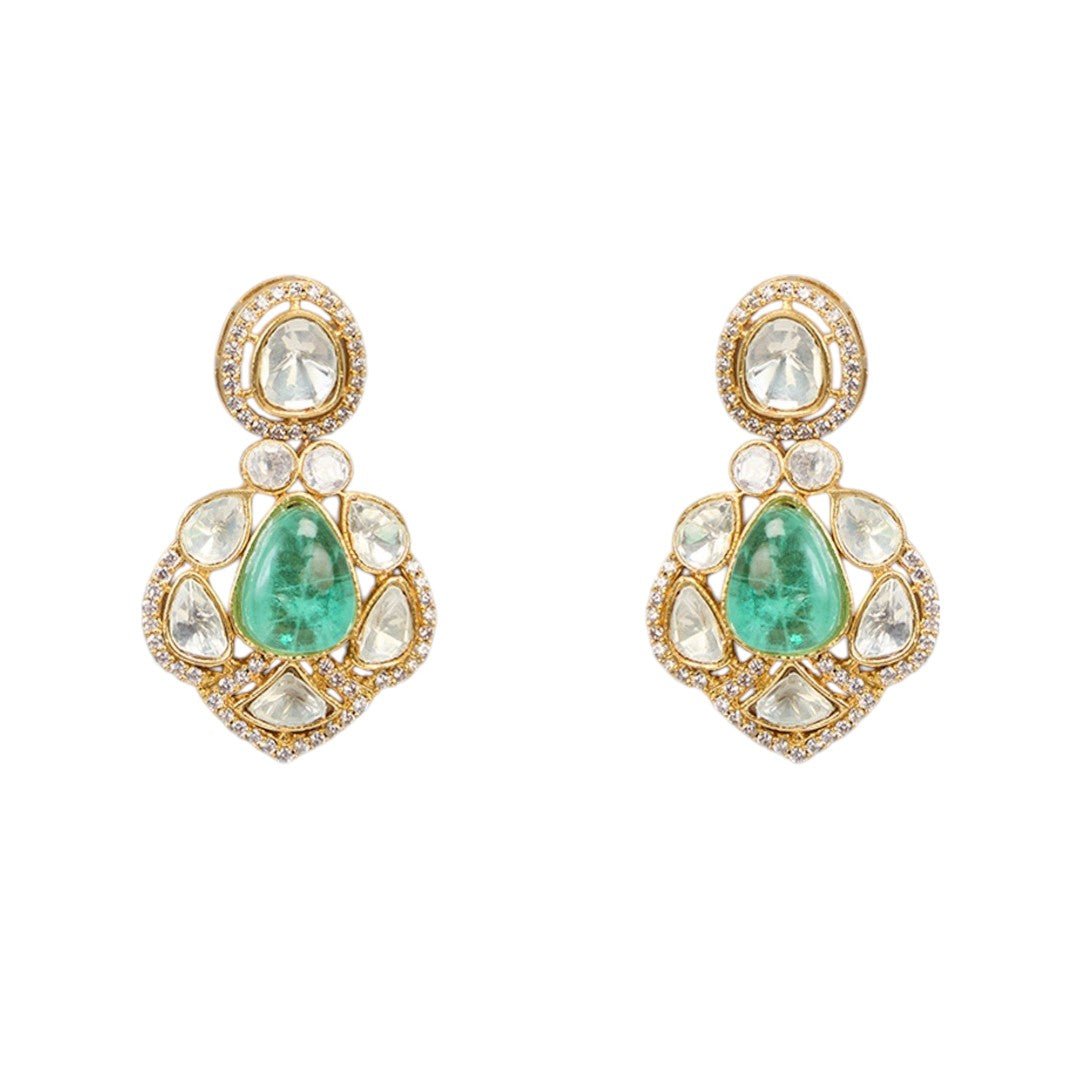 Gold Plated Moissanite Emerald Necklace Set - Auraa Trends - Necklace Set - Gold Plated Moissanite Emerald Necklace Set