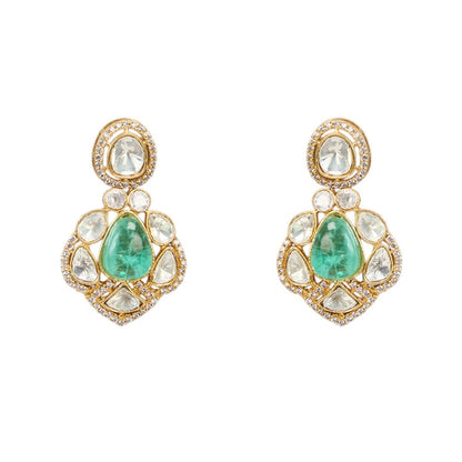 Gold Plated Moissanite Emerald Necklace Set - Auraa Trends - Necklace Set - Gold Plated Moissanite Emerald Necklace Set
