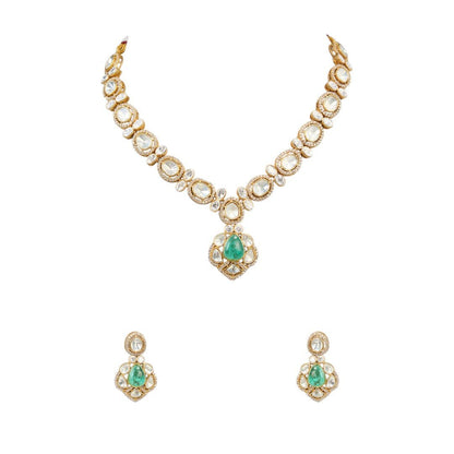 Gold Plated Moissanite Emerald Necklace Set - Auraa Trends - Necklace Set - Gold Plated Moissanite Emerald Necklace Set