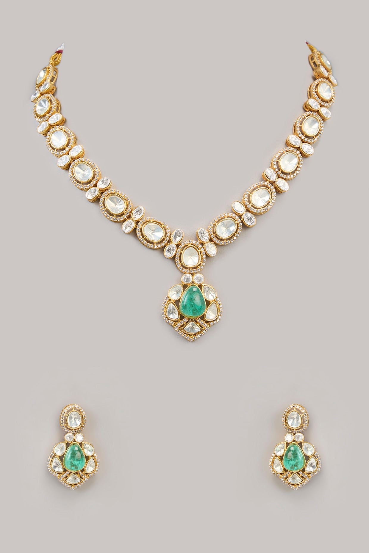 Gold Plated Moissanite Emerald Necklace Set - Auraa Trends - Necklace Set - Gold Plated Moissanite Emerald Necklace Set