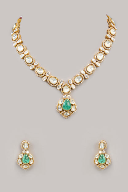 Gold Plated Moissanite Emerald Necklace Set - Auraa Trends - Necklace Set - Gold Plated Moissanite Emerald Necklace Set