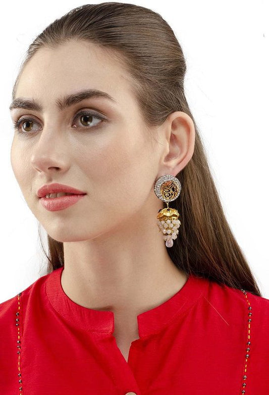 Gold-Plated Moissanite Jhumka Earrings with Pearl Drops - Auraa Trends - Jhumka - Earring Earrings Exclusive Sale