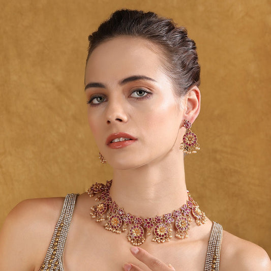 Gold - Plated Necklace Set - Auraa Trends - Necklace Set - # - Auraa Trends - Gold - Plated Necklace Set