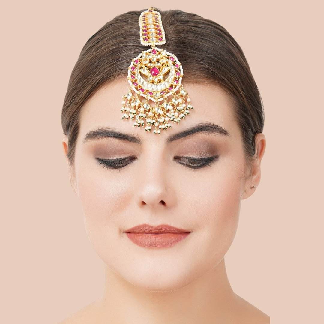 Gold Plated Pearl Drop Maangtikka - Auraa Trends