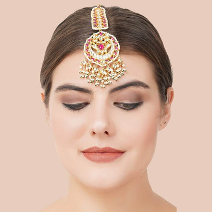 Gold Plated Pearl Drop Maangtikka - Auraa Trends