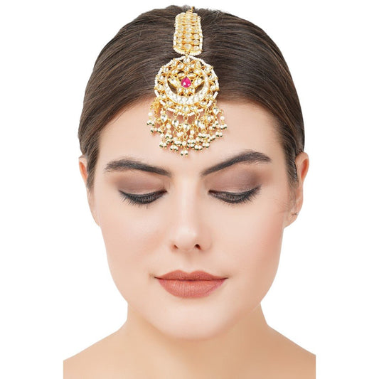 Gold Plated Pearl & Kundan Polki Maangtikka - Auraa Trends - Maangtika - # - Auraa Trends - Gold Plated Pearl & Kundan Polki Maangtikka