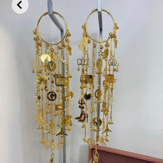 Gold - Plated Punjabi Bridal Kaleere with Alphabet, Number & Charm Danglers - Auraa Trends - Kaleere -  - Auraa Trends - Gold - plated Punjabi bridal kaleere with cascading chains featuring alphabet letters, numbers, and assorted charm danglers – personalised contemporary Indian wedding jewellery.