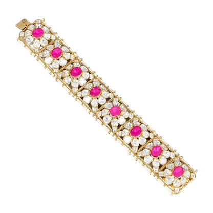 Gold - Plated Ruby & Kundan Stone Bridal Bracelet Kada for Women - Auraa Trends - Bracelet -  - Auraa Trends - Woman wearing gold - plated ruby kundan bracelet kada