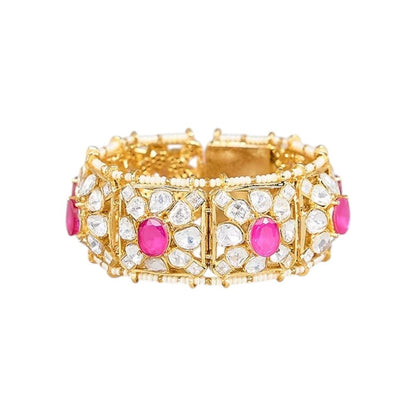 Gold - Plated Ruby & Kundan Stone Bridal Bracelet Kada for Women - Auraa Trends - Bracelet -  - Auraa Trends - Gold - Plated Ruby & Kundan Stone Bridal Bracelet Kada for Women