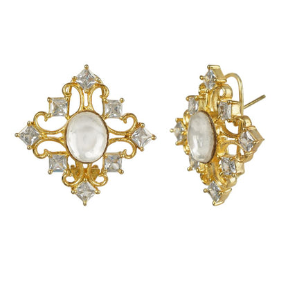 Gold - Plated Square Kundan Stud Earrings - Auraa Trends - Studs - # - Auraa Trends - Gold - Plated Square Kundan Stud Earrings