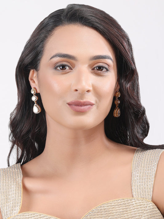 Gold - Plated Zircon Stoned Teardrop Drop Earring - Auraa Trends - Drop - Gold - Plated Zircon Stoned Teardrop Drop Earring