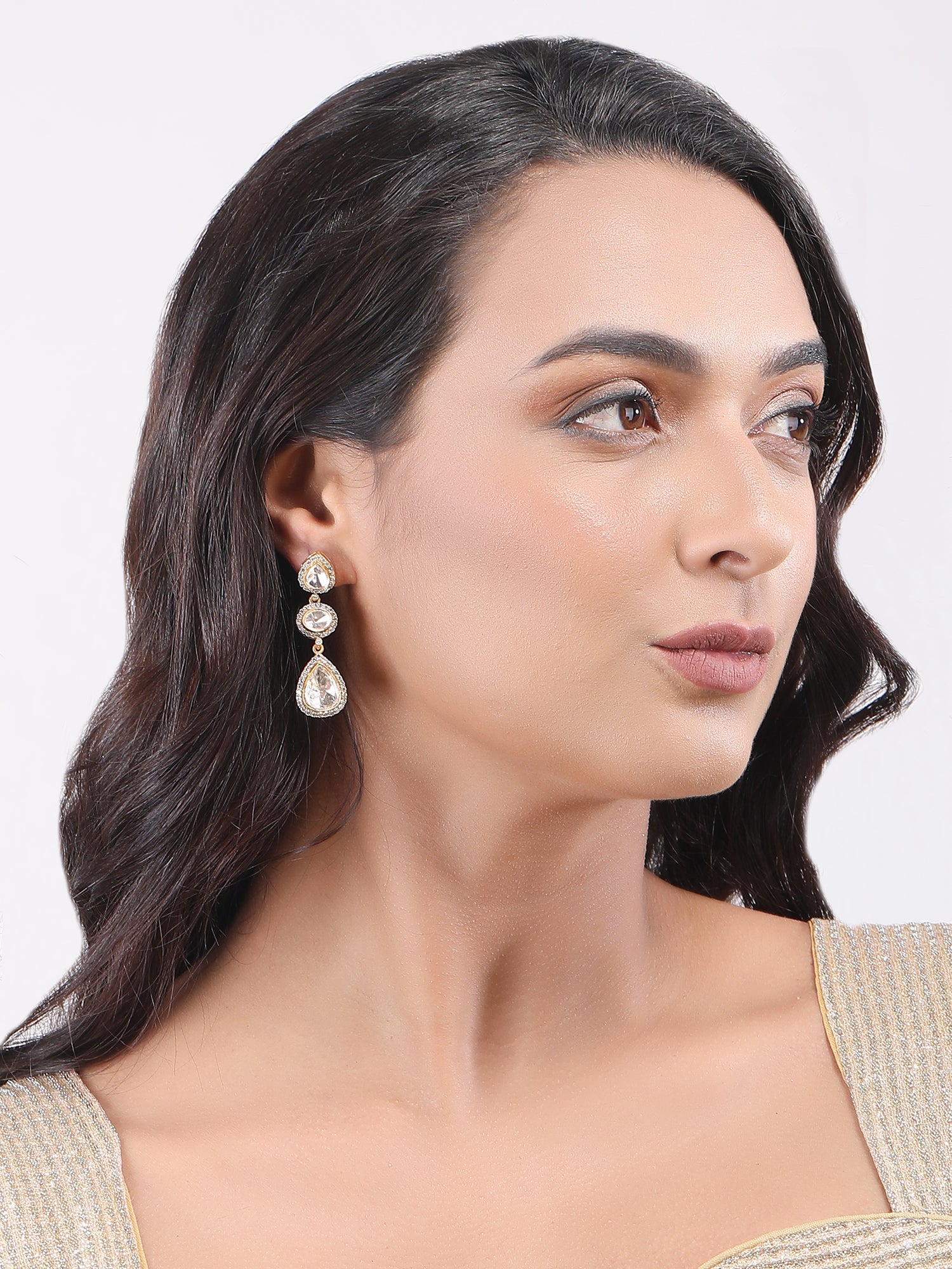 Gold - Plated Zircon Stoned Teardrop Drop Earring - Auraa Trends - Drop - Gold - Plated Zircon Stoned Teardrop Drop Earring