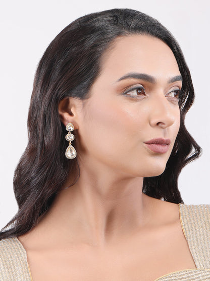 Gold - Plated Zircon Stoned Teardrop Drop Earring - Auraa Trends - Drop - Gold - Plated Zircon Stoned Teardrop Drop Earring