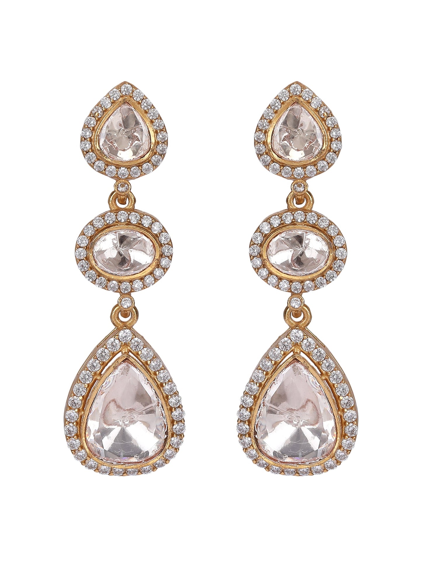 Gold - Plated Zircon Stoned Teardrop Drop Earring - Auraa Trends - Drop - Gold - Plated Zircon Stoned Teardrop Drop Earring