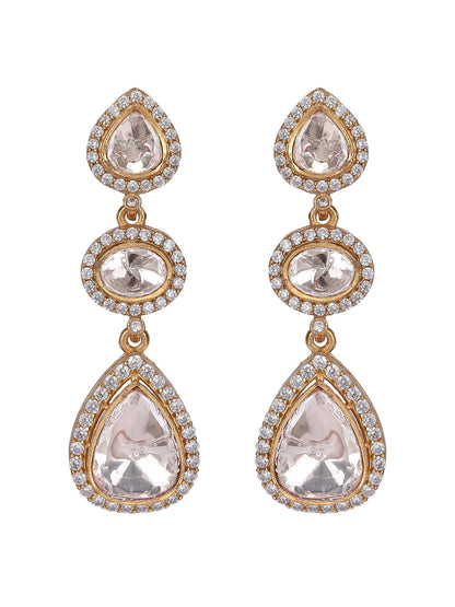 Gold - Plated Zircon Stoned Teardrop Drop Earring - Auraa Trends - Drop - Gold - Plated Zircon Stoned Teardrop Drop Earring