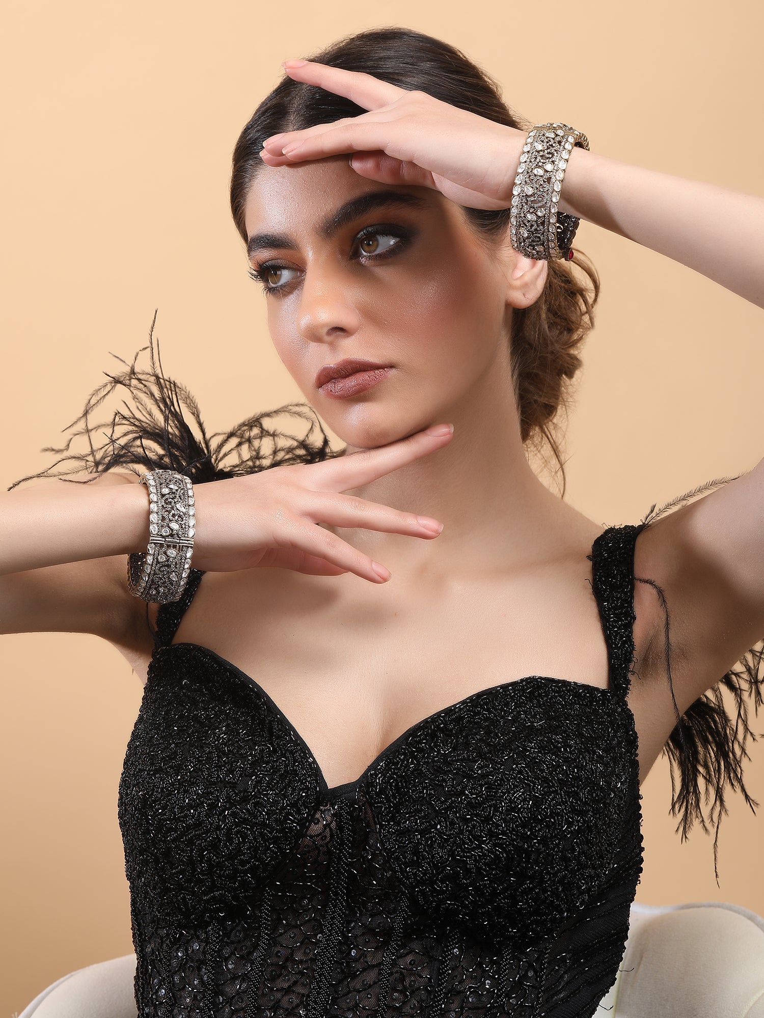 Gold Tone Kundan Bangle Set - Auraa Trends - Bangles - # - Auraa Trends - Buy Gold Tone Kundan Bangle