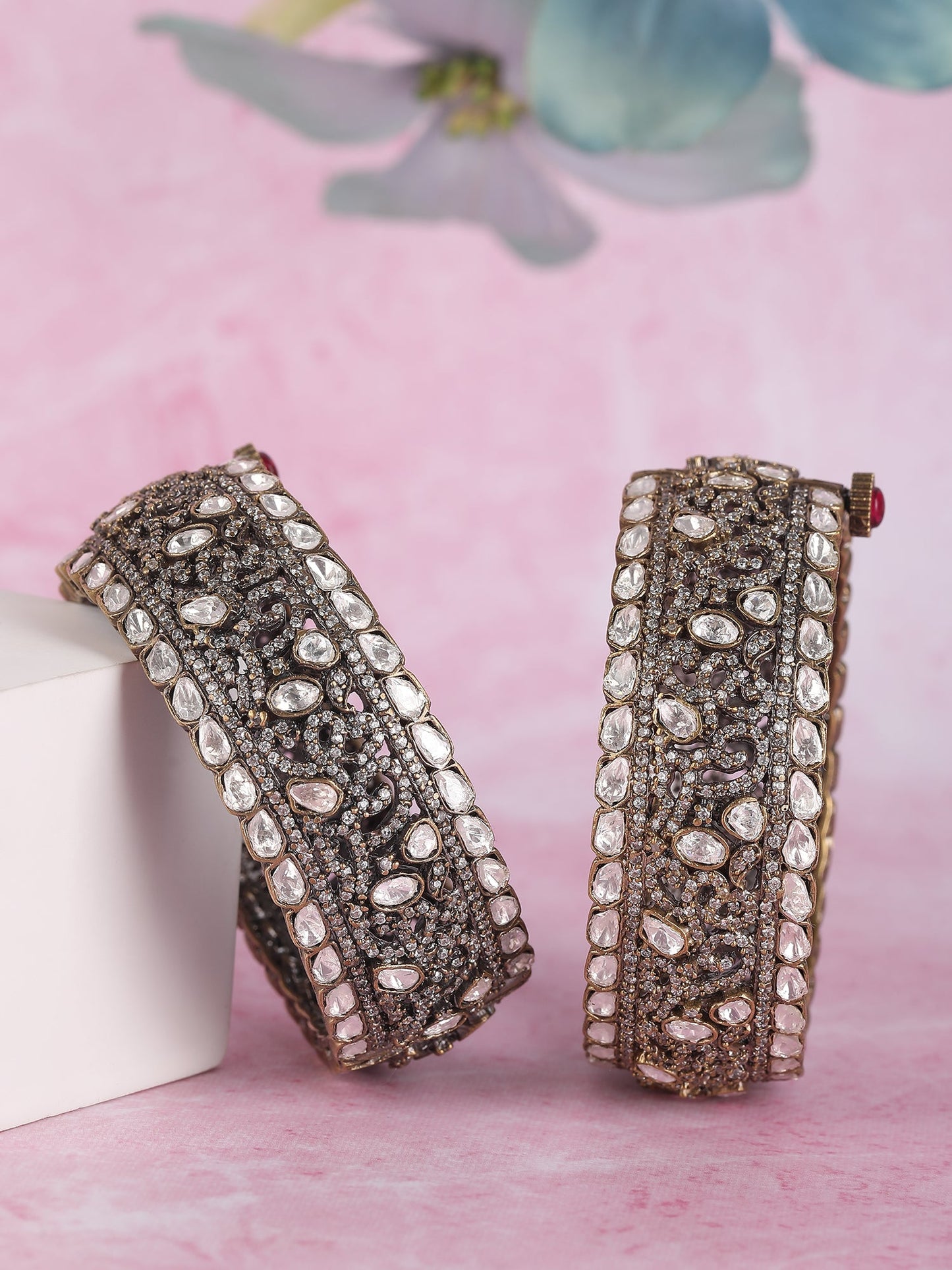 Gold Tone Kundan Bangle Set - Auraa Trends - Bangles - # - Auraa Trends - Buy Gold Tone Kundan Bangle
