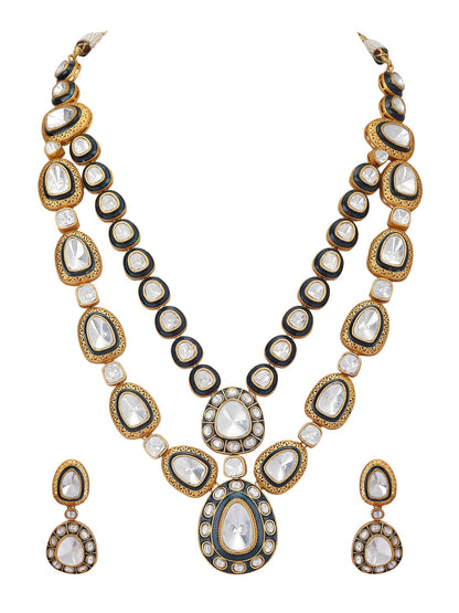 Gold Tone Polki Necklace For women - Auraa Trends - Necklace Set - # - Auraa Trends - Gold Tone Polki Necklace For women