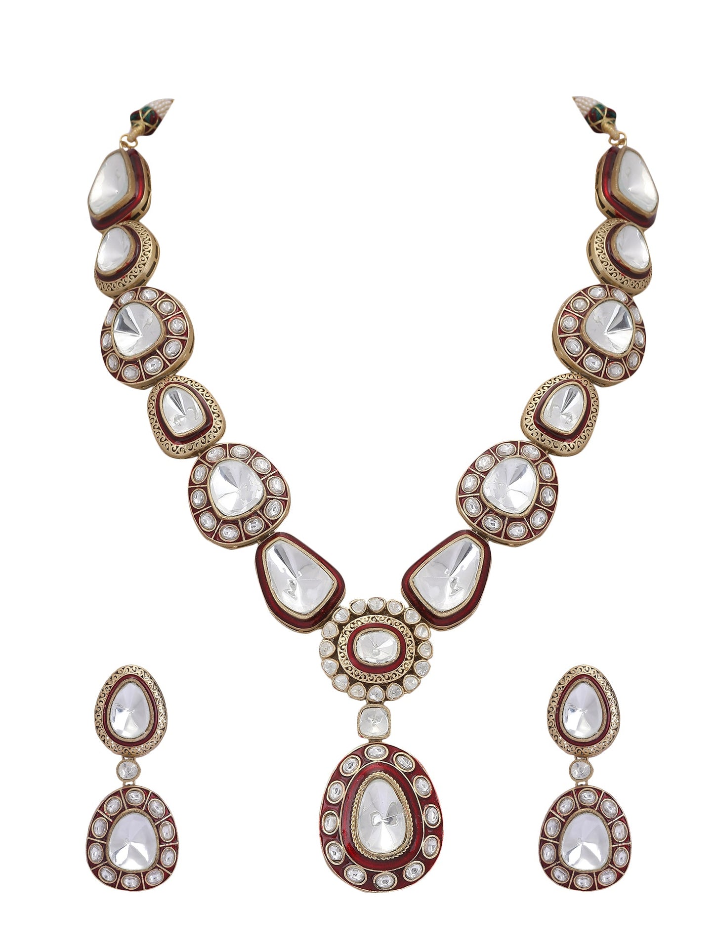 Gold Tone Polki Necklace Set for women - Auraa Trends - Necklace Set - Auraa Trends - Gold Tone Polki Necklace Set for women