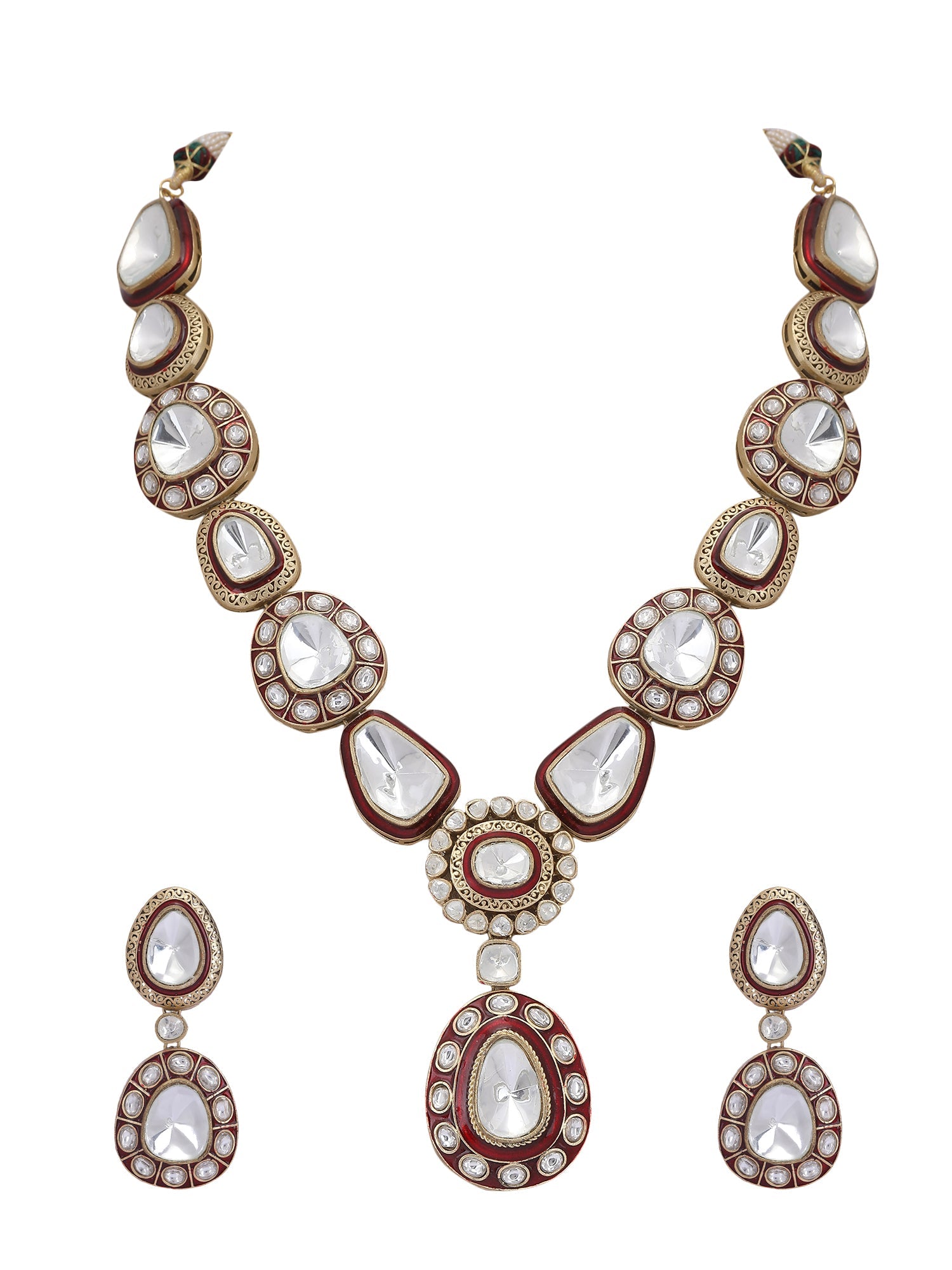 Gold Tone Polki Necklace Set for women - Auraa Trends - Necklace Set - Auraa Trends - Gold Tone Polki Necklace Set for women